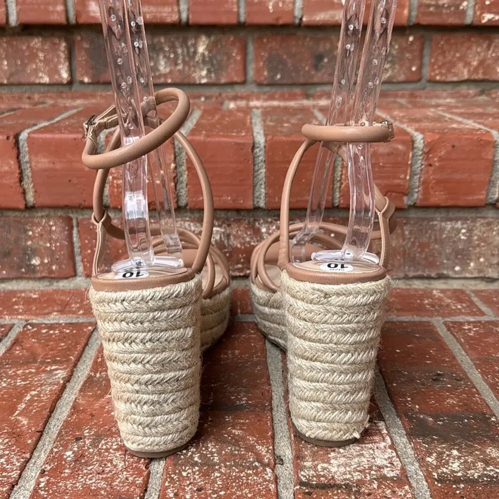 BP Cohan Espadrille Platform Wedge Sandals Tan Mocha Strappy Size 10